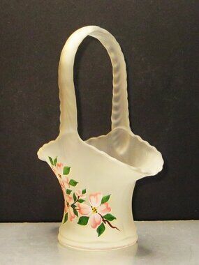 Vintage Satin Look Glass Basket With Floral Design